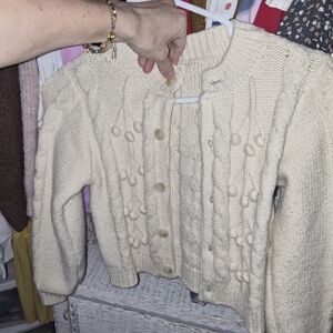 Rylee + Cru Cream Cable Knit Bobble Cardigan